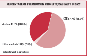Percentage of premiums in property/casualty in 2007 (pie chart)