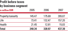 Profit before taxes by business segment (table)