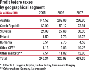 Profit before taxes by geographical segment (table)