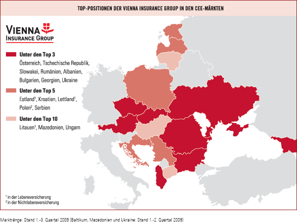 Top-Positionen der Vienna Insurance Group in den CEE-Märkten (Karte)