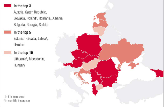 Top positions of the Vienna Insurance Group (map)