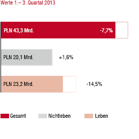 Marktentwicklung 1.-3 Quartal 2013 im Vorjahresvergleich – Polen (Balkendiagramm)